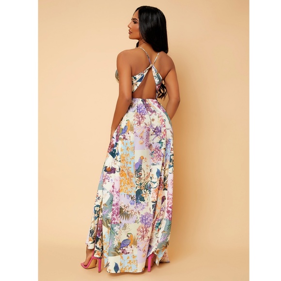 Floral Print Maxi Dress Leg Slit - Picture 2 of 8